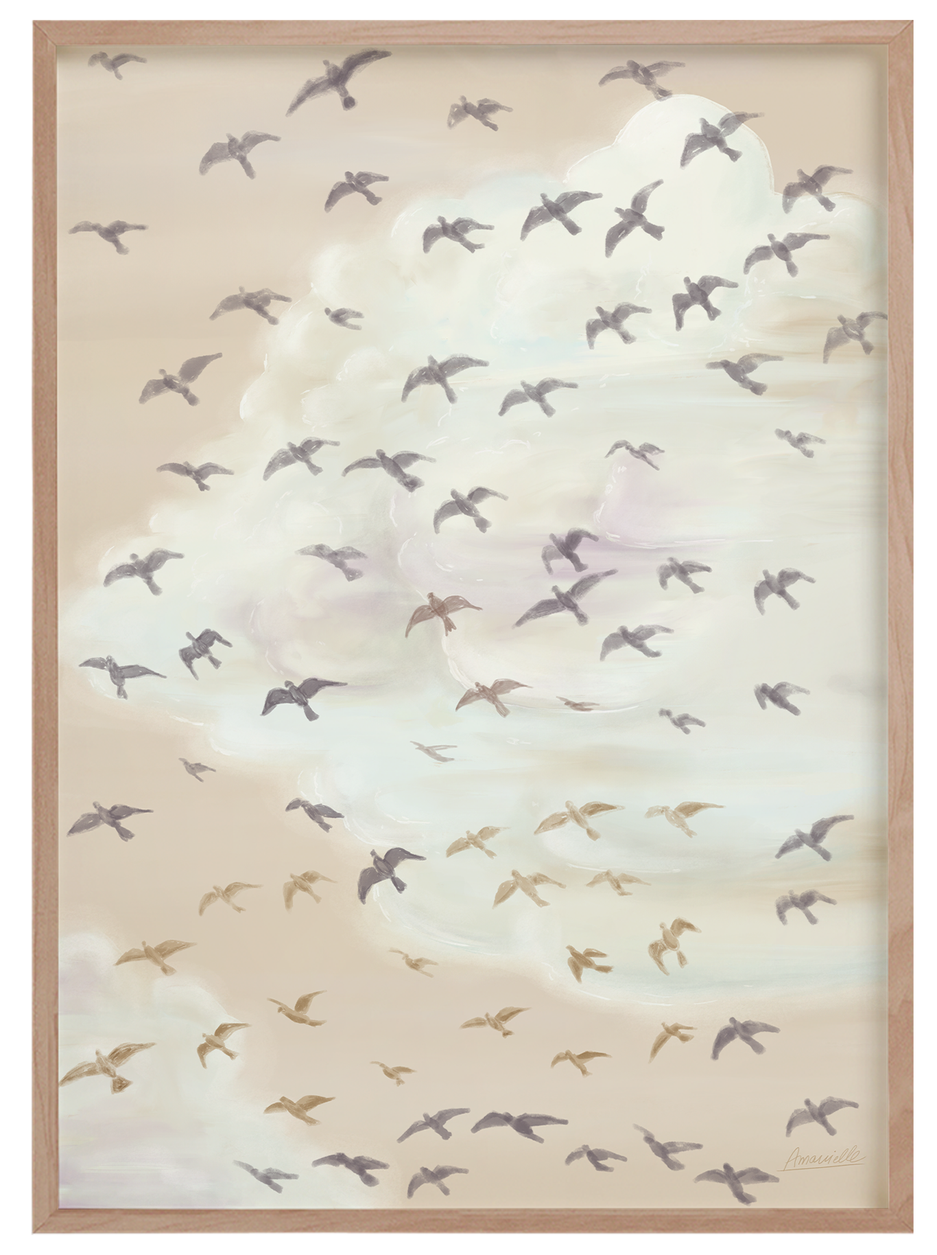 Digitales Kunstdrucke Poster im skandinavischen Stil  mit Vögeln Landhausstil Wandbild 