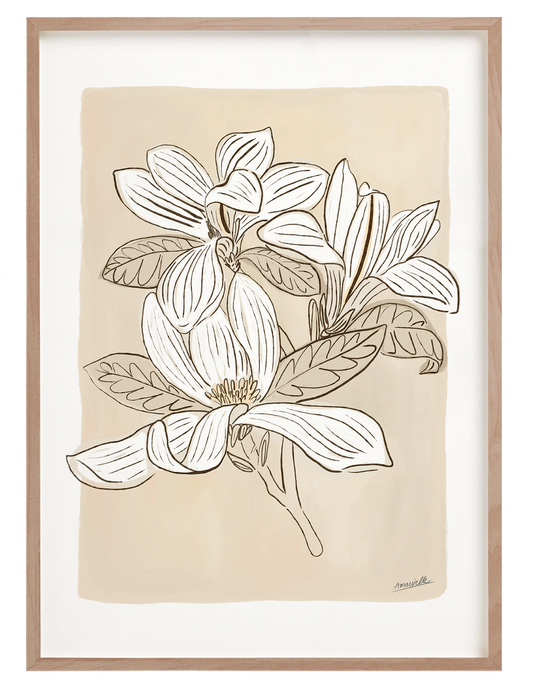 Digitaler Kunstdruck einer Magnolie im Japandi Stil zum Herunterladen