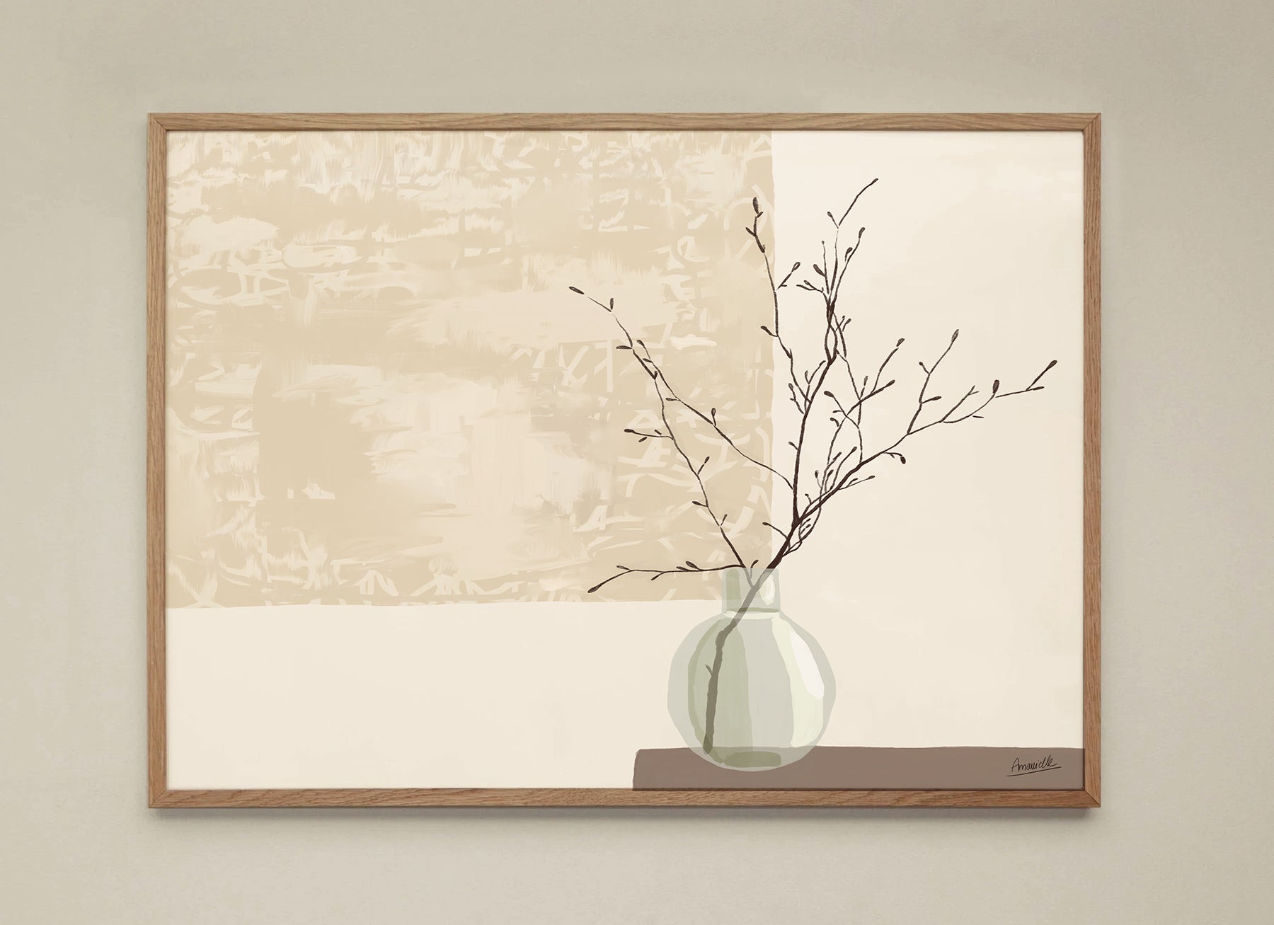 Digitaler Japandi Poster Kunstdruck: Wandbild mit Zweigen im modernen stil
