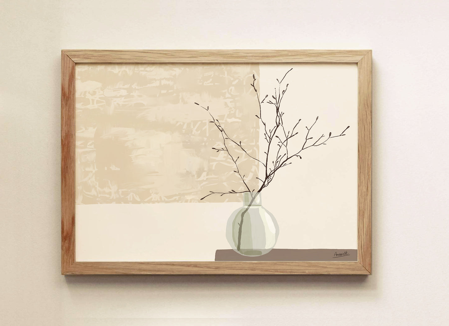 Poster Kunstdruck im Japandi Stil mit Zweigen und Vase als Download